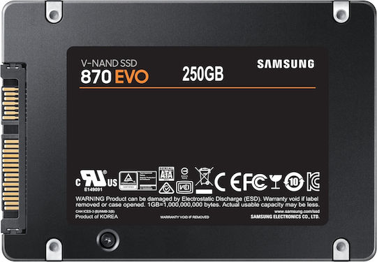 Samsung 870 Evo SSD 250GB Тип 2.5'' със Свързване SATA III MZ-77E250B/EU
