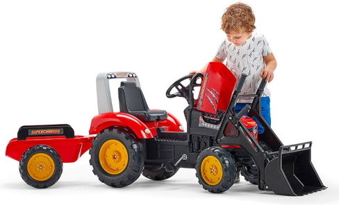 Kids Foot-to-Floor Excavator with Trailer & Pedal Supercharger Red