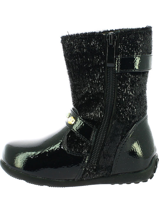 IQ Shoes Lea Kids Patent Leather Boots with Zipper Black