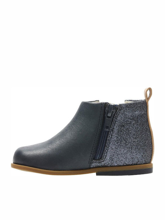 Kids Drew Fun T Leather Kids Boots with Zipper Navy Blue