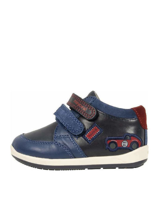 Leather Kids Boots with Velcro Navy Blue