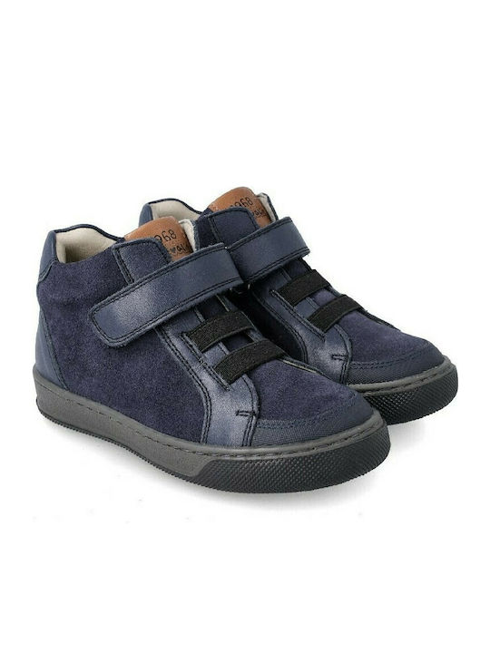 Anatomical Leather Kids Boots with Velcro Navy Blue