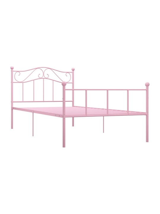 Κρεβάτι Μονό Μεταλλικό Ροζ για Στρώμα 90x200cm