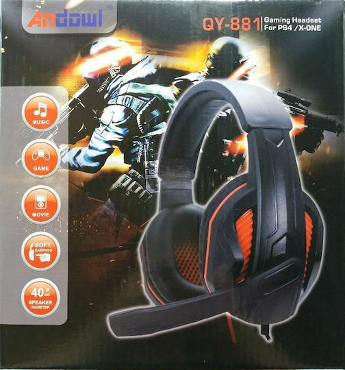 Andowl QY-881 Over Ear Gaming Headset με σύνδεση 3.5mm Black/Orange