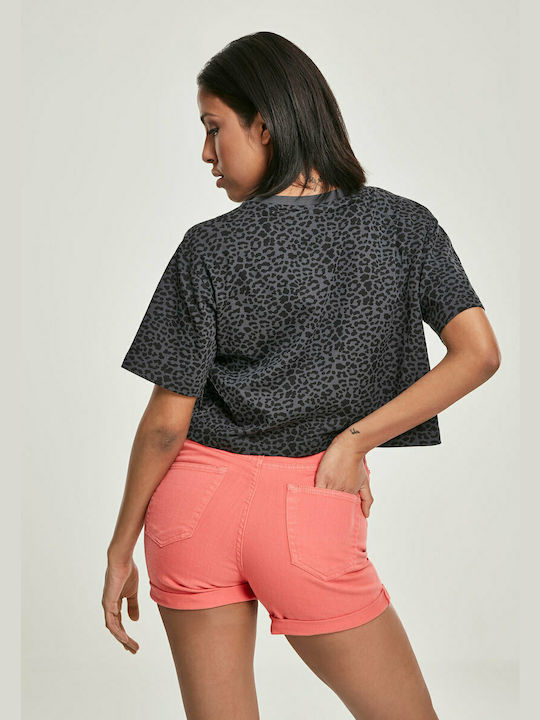 Urban Classics TB2827 Women's Summer Crop Top Cotton Short Sleeve Animal Print Gray