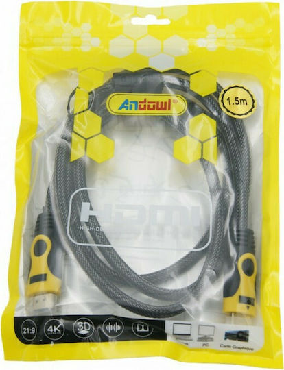 Andowl HDMI Cables High Speed 1080p 120Hz Braided Cable HDMI Male - HDMI Male 1.5m Black