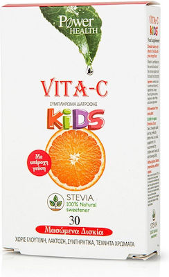 Power Health Vita-C Kids Στέβια Vitamin für Energie & Unterstützung des Immunsystems 100mg Orange 30 Kautabletten