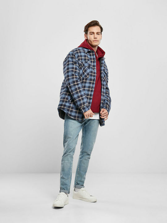 Μακρυμάνικo Φανελένιο Overshirt Καρό Lightblue/darkblue