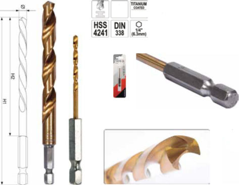Yato Drill HSS DIN 338 1/4" HSS Titanium with Hexagonal Shank for Metal 7x109mm