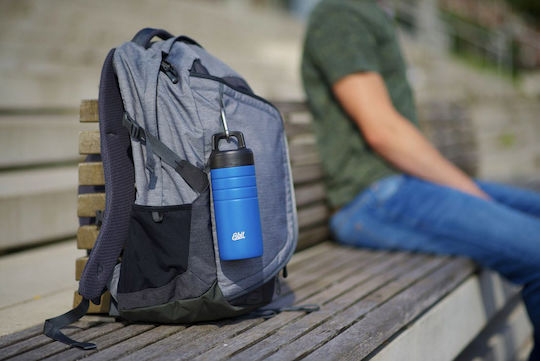 Esbit Majoris Thermo Becher Isoliertes Deckel Glas Thermos Rostfreier Stahl BPA-frei 450ml Blau mit Mundstück und Schlinge