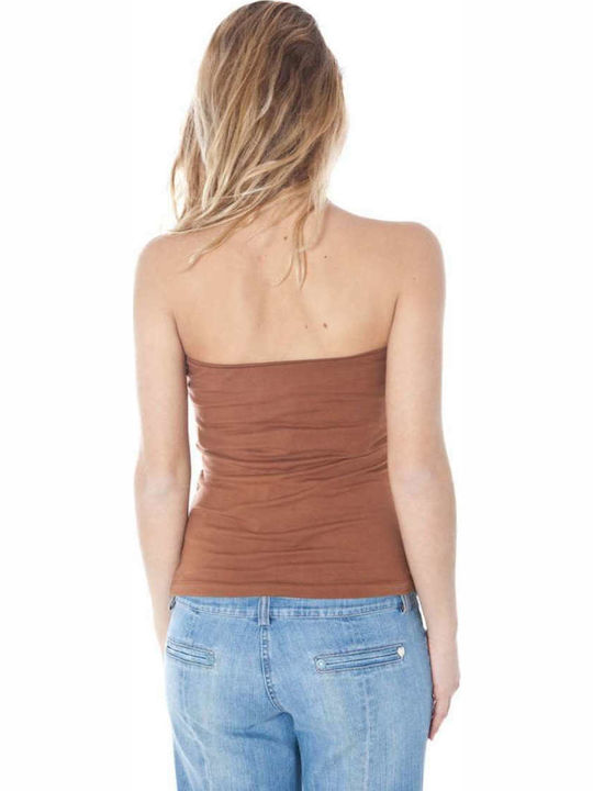 Datch Sommer Damen Baumwolle Bluse Trägerlos Braun