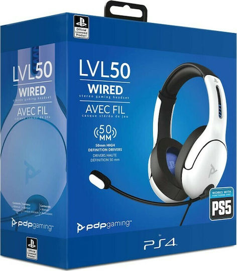 PDP LVL50 PS4 Over Ear Gaming Headset με σύνδεση 3.5mm Λευκό for PS4