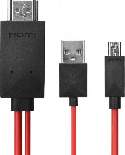 HDMI-Kabel männlich - Micro-USB-Stecker 1m Rote