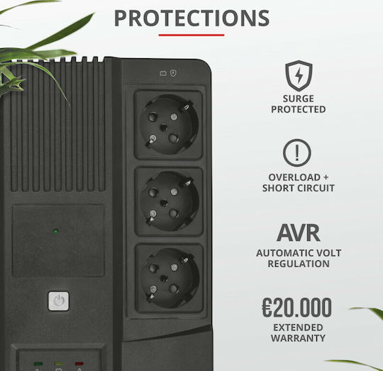 Trust Maxxon 23326 UPS Off-Line 800VA με 6 Schuko Πρίζες