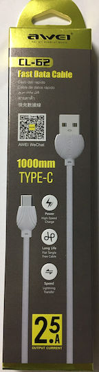 Awei CL-62 USB 2.0 Cable USB-C Male - USB-A White 1m CL-62-WH