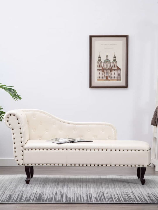 Șezlong Vintage Chesterfield Din Piele Sintetică Ecru L168xL58xÎ77cm