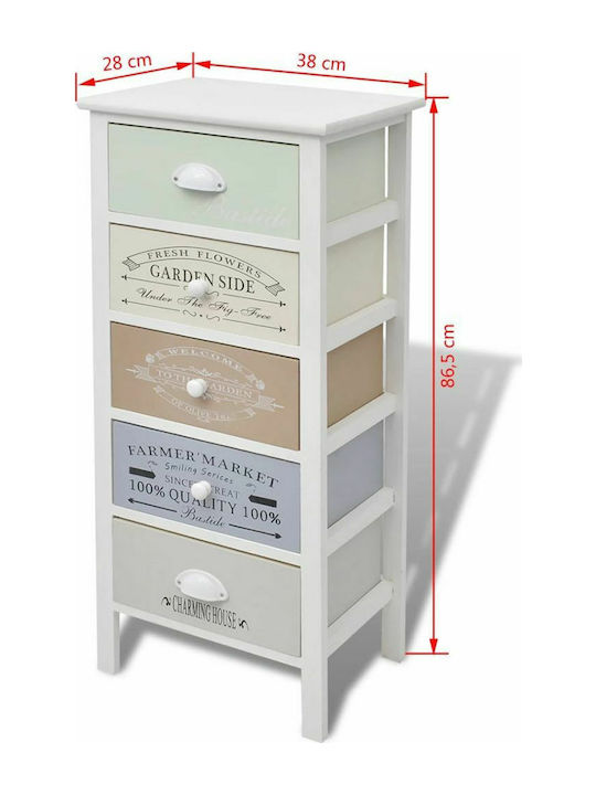 Wooden Storage Drawers with 5 Drawers Πολύχρωμη L38xW28xH86.5cm
