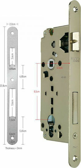 Hugo Locks Eingelassene Schloss mit Zylinder und Zentrum 45mm Gold Rechts
