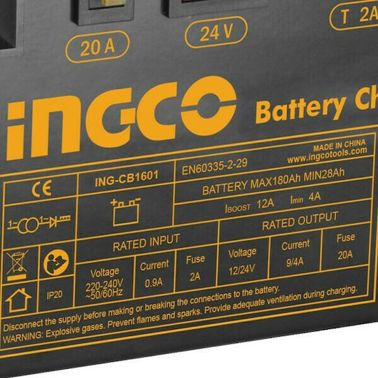 Ingco Φορτιστής Μπαταρίας Αυτοκινήτου 12/24V