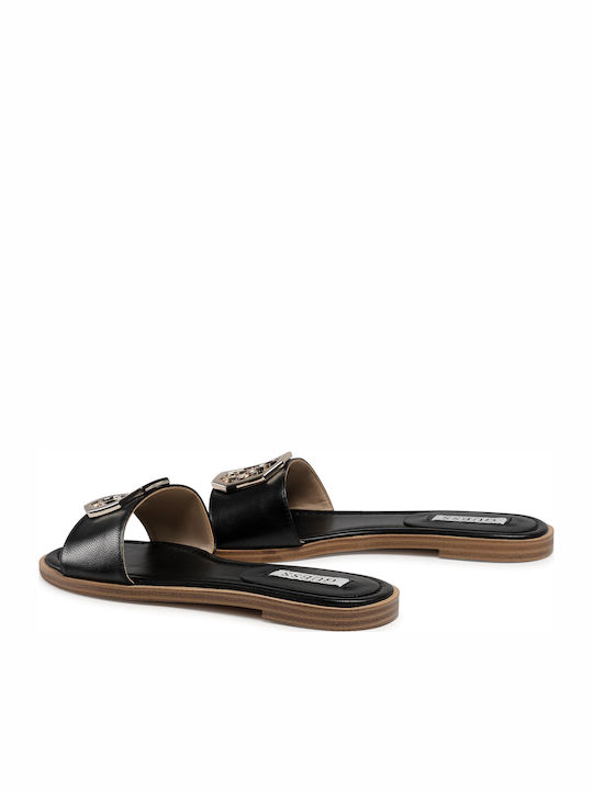 Leder Flache Sandalen für Damen in Schwarz Farbe