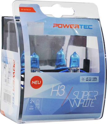 M-Tech Lămpi Autoturismului & Motocicletei Powertec Superwhite H3 Halogen 4000K Alb natural 12V 55W 2buc