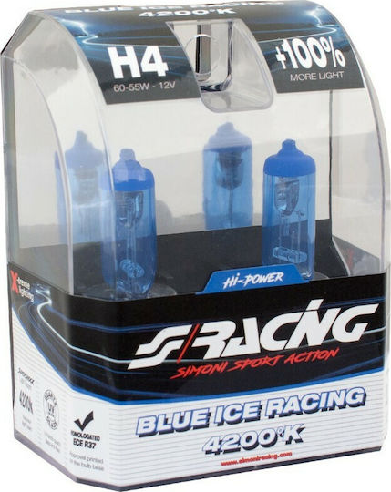 Simoni Racing Λάμπες Αυτοκινήτου & Μοτοσυκλέτας Blue Ice Racing H4 Αλογόνου 4200K 12V 60W 2τμχ
