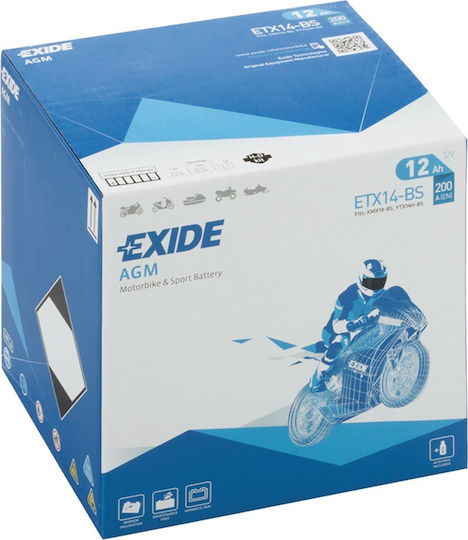 Exide Motorcycle Battery YTX14-BS 200A with Capacity 12Ah ETΧ14-BS