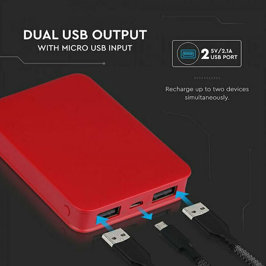 V-TAC VT-3503 Power Bank 5000mAh с 2 USB-A порта Червен