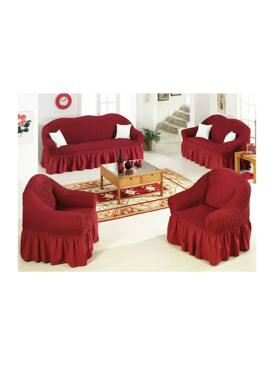 Bazaar247 Living Room Set Elastic Covers Μπορντό 3 Τμχ 3pcs