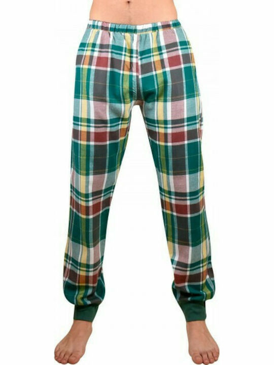 Happy People Coffee Time Men's Winter Cotton Checked Pajama Pants Green