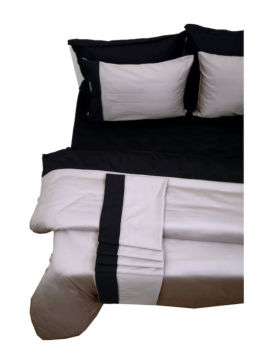 Anna Riska Luxury Bicolour Coverlet Queen Size Cotton Satin Grey / Black 220x240cm