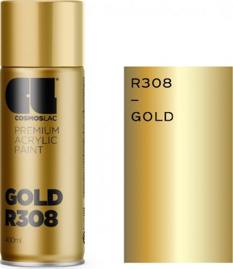 Cosmos Lac Spray Paint Classic Acrylic with Metallic Effect Bright Gold R308 BRIGHT GOLD 400ml
