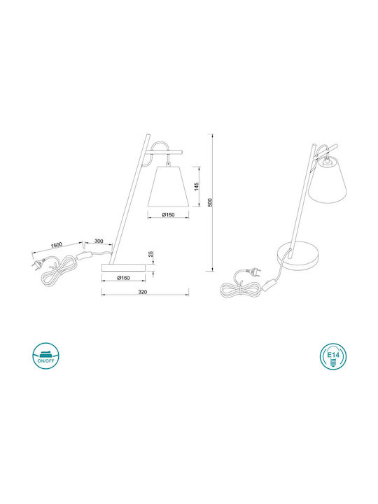 Trio Lighting Andreus Metall Tischlampe für Fassung E14 mit Schwarz Schirm und Basis