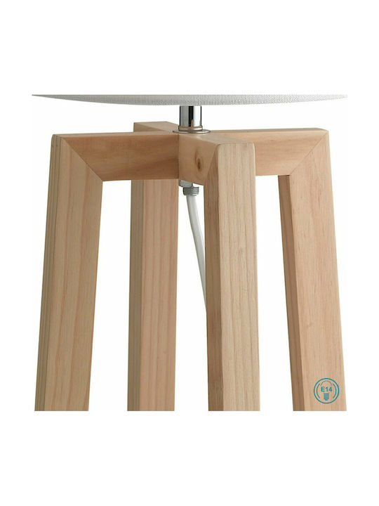 Fan Europe Wood Table Lamp for Socket E14 with White Shade and Beige Base