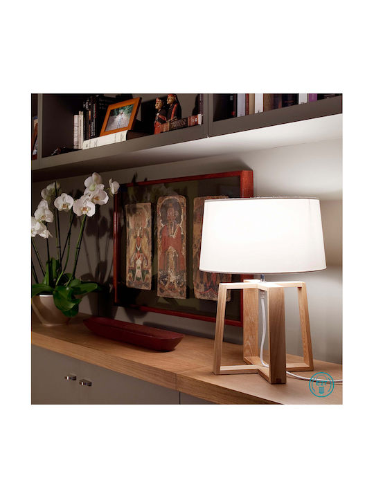 Faro Barcelona Wood Table Lamp for Socket E27 with White Shade and Beige Base