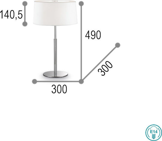 Ideal Lux Metal Table Lamp for Socket E14 with White Shade and Silver Base