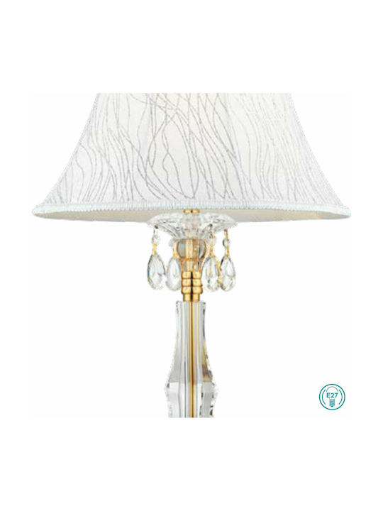 Fan Europe Monet Crystal Table Lamp for Socket E27 with White Shade and Gold Base