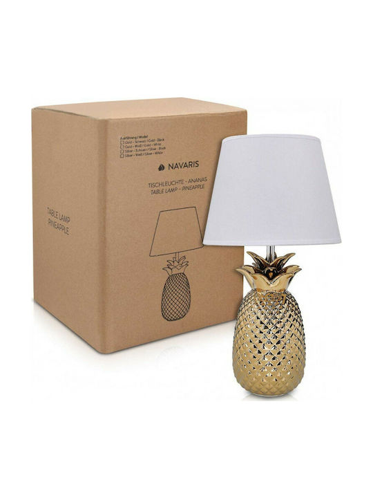 Navaris Pineapple Metal Table Lamp with White Shade and Gold Base