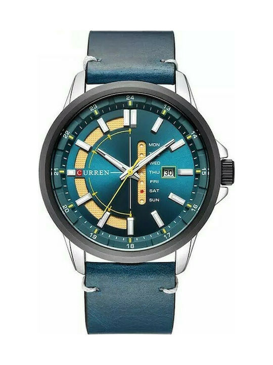 Curren Watch Battery with Blue Leather Strap