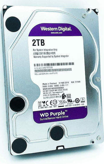 Western Digital Purple Surveillance 2TB HDD Hard Drive 3.5" SATA III 5400rpm with 64MB Cache for Recorder WD20PURX