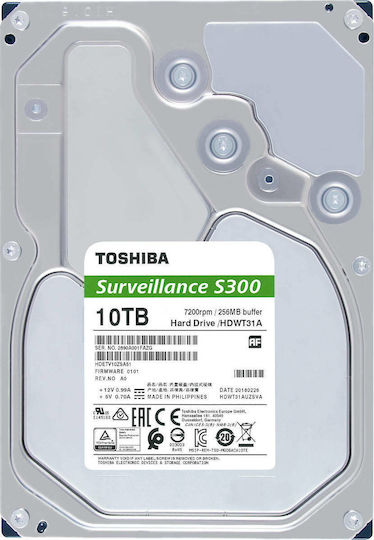 Toshiba S300 Surveillance 10TB HDD Festplatte 3.5" SATA III 7200Umdrehungen pro Minute mit 256MB Cache für Blockflöte