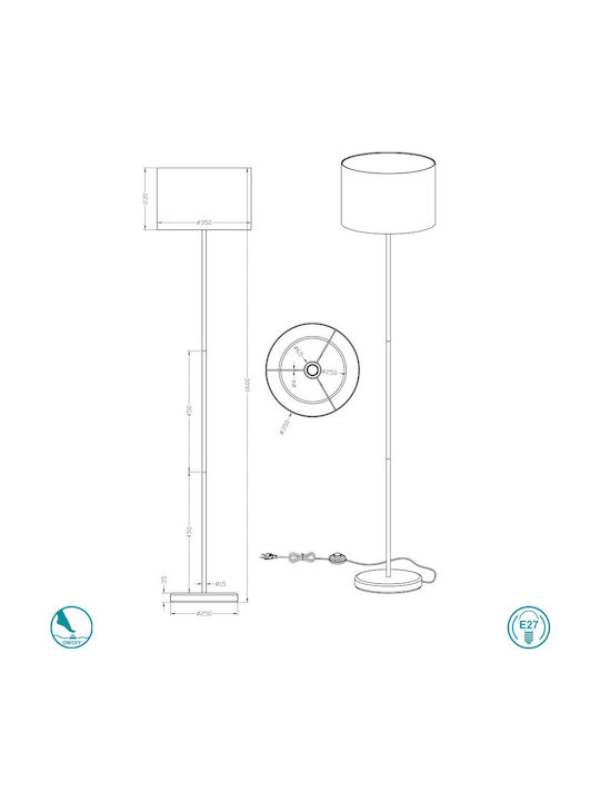 Trio Lighting Hotel Φωτιστικό Δαπέδου Υ160xΜ35εκ. με Ντουί για Λαμπτήρα E27 Λευκό