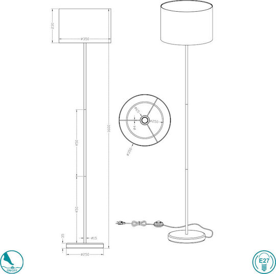 Trio Lighting Hotel Floor Lamp H160xL35cm with Socket for E27 Bulb Matte Nickel