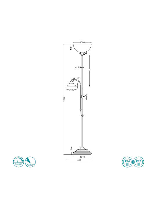 Trio Lighting Country Stehleuchte H180xB46cm. mit Fassung für Lampe E27 Weiß