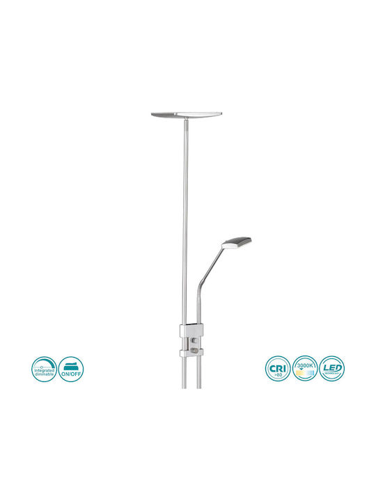 Trio Lighting Led Luke LED Floor Lamp H185xW23cm. with Warm White Light Silver