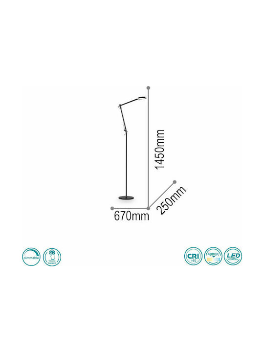Ideal Lux Futura PT1 LED Floor Lamp H145xW25cm. with Natural White Light 600lm Black
