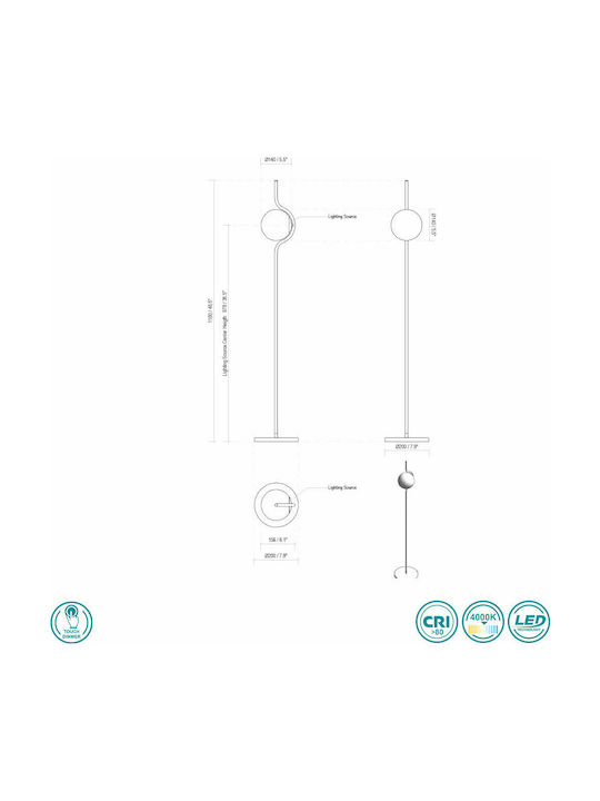 Faro Barcelona Le Vita LED Φωτιστικό Δαπέδου Υ118xΜ20εκ. με Θερμό Λευκό Φως 570lm Μαύρο