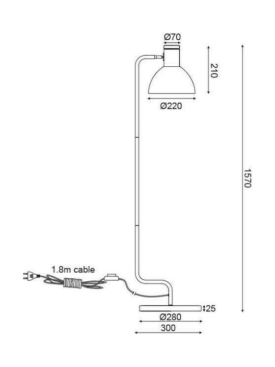 Aca Lampa de podea Î157xL28cm. cu Soclu pentru Bec E27 Alb