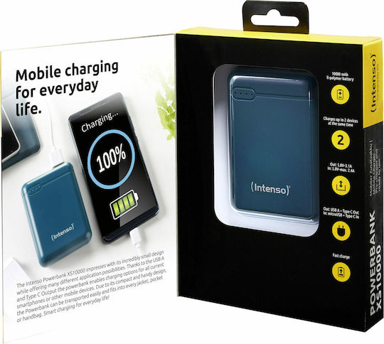Intenso XS Power Bank 10000mAh με Θύρα USB-A και Θύρα USB-C Petrol