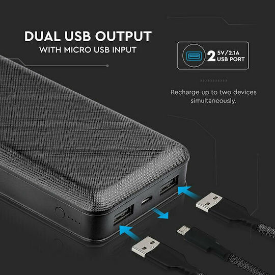 V-TAC VT-3502 Power Bank 20000mAh с 2 USB-A порта Черен